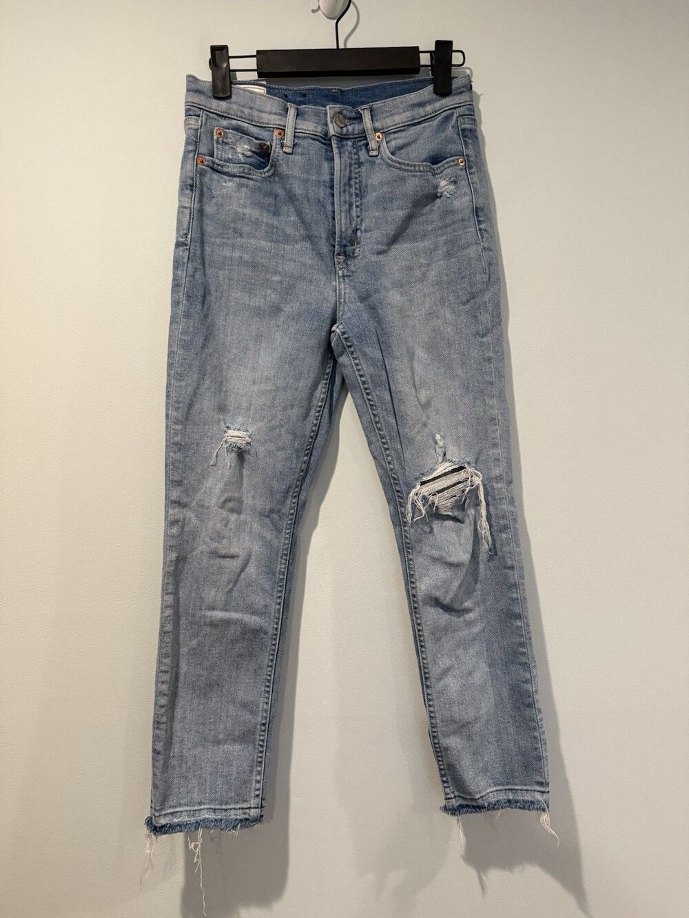 Gap Jeans Womens 2 Petite Cigarette High Rise Raw Hem Distressed Festival Travel